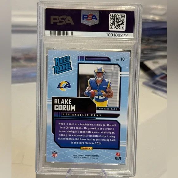 2024 Blake Corum Panini Donruss Rated Rookie Retros PSA 8 - Picture 2 of 2